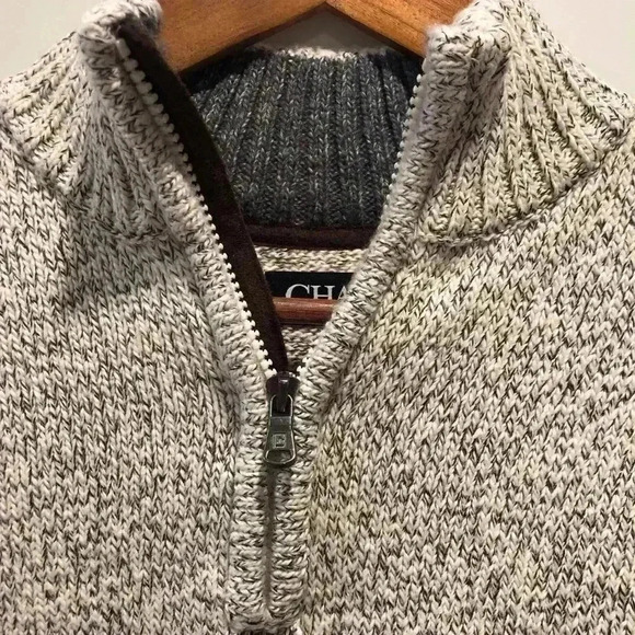Chaps Mens Small White Gray Heathered 1/4 Zip Sweater Jacket L/S Outdoor - Picture 3 of 6